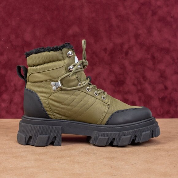 Ganni Women Cleated Olive Green Fabric Lace-up Ankle Boots sz 7-7.5US EUR38 - Picture 8 of 8